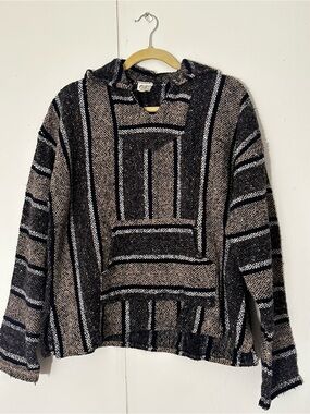 Vintage Frank's Textiles Mexican Baja Hoodie Striped Woven Jerga Medium M